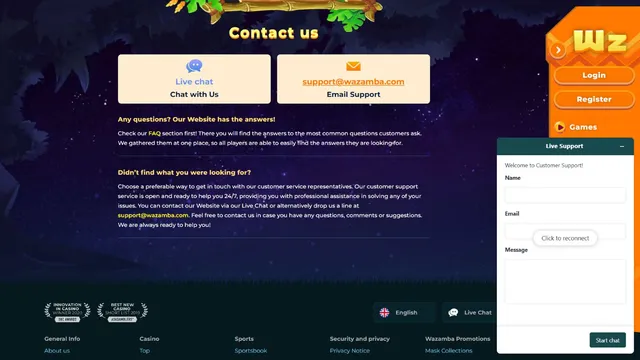 wazamba casino support