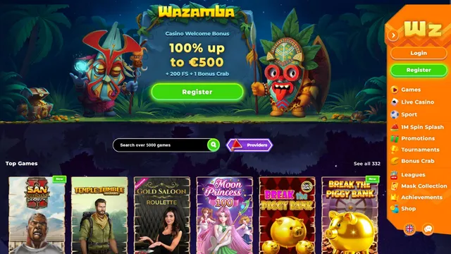 wazamba casino website screen