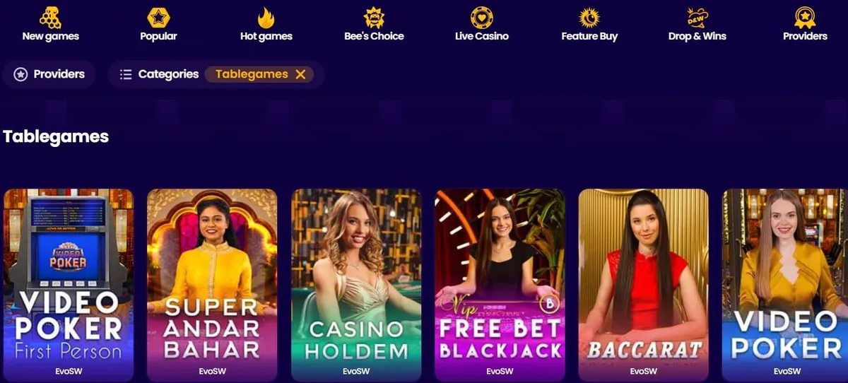 wazbee casino table games