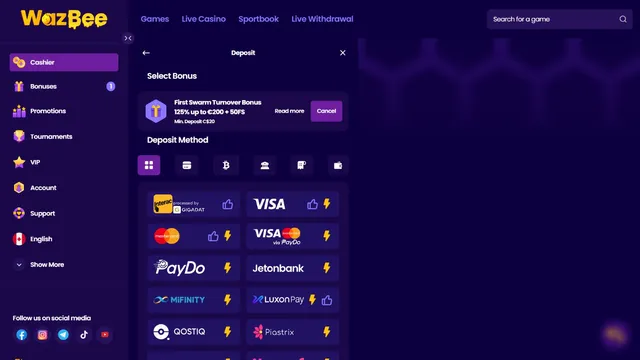 wazbee casino v deposit