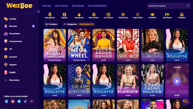 wazbee casino v live games