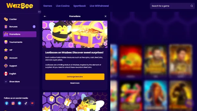 wazbee casino v promotions