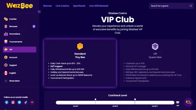 wazbee casino v vip club