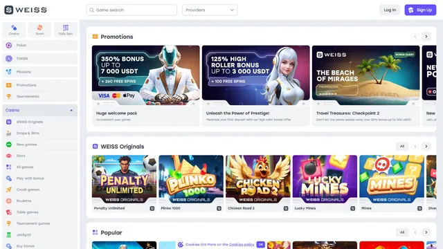 weiss casino website screen