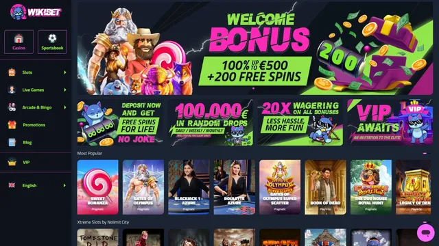 wikibet casino website screen