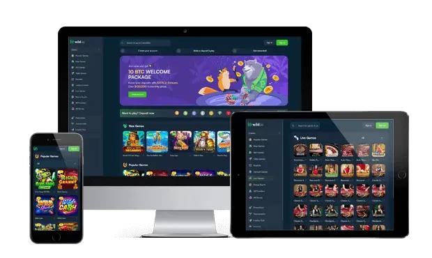wild io casino website screens