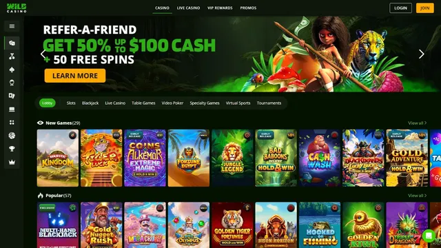 wildcasino website screen