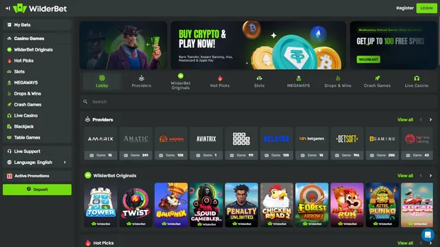 wilderbet casino website screen