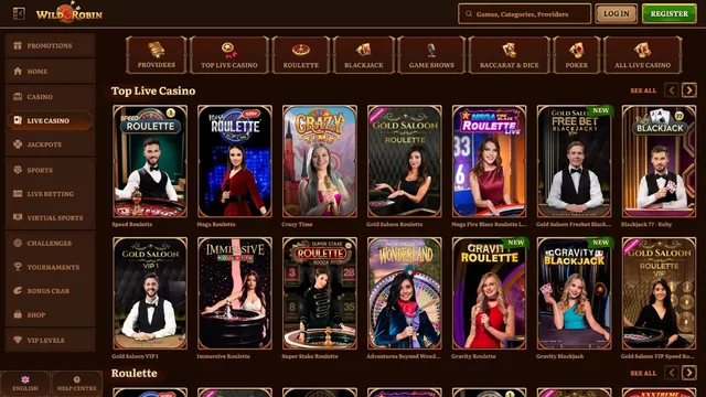 wildrobin casino live games
