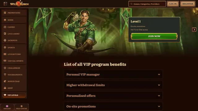 wildrobin casino vip club