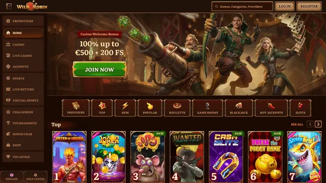 wildrobin casino website screen