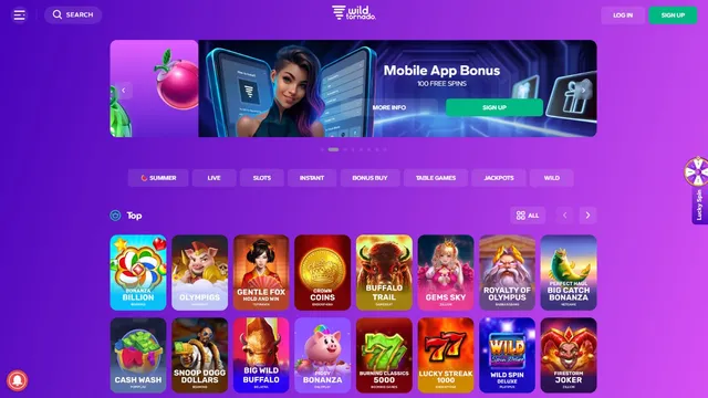 wildtornado casino website screen