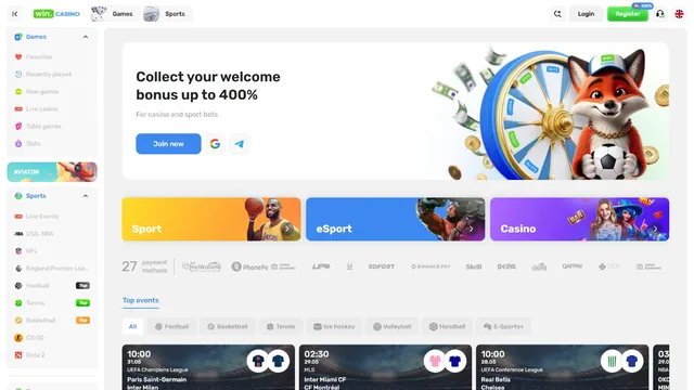 win.casino website screen