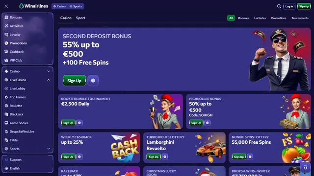 winairlines casino promotions