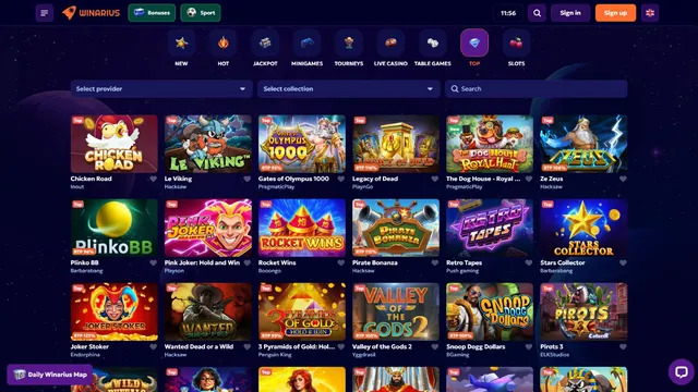winarius casino games