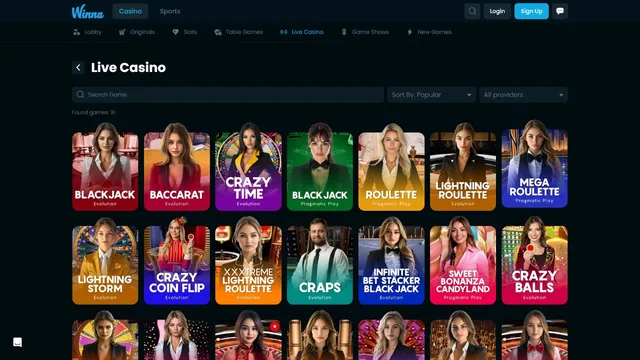 winna casino live games