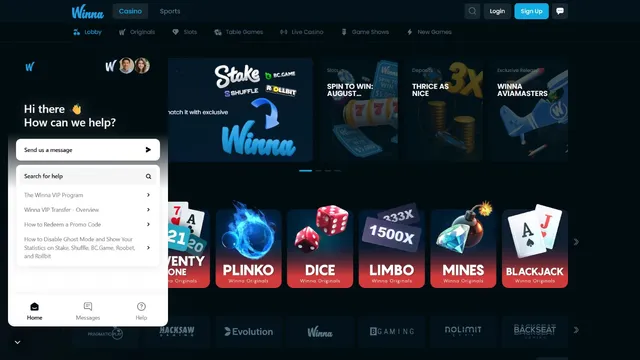 winna casino support