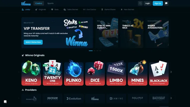 winna casino website screen