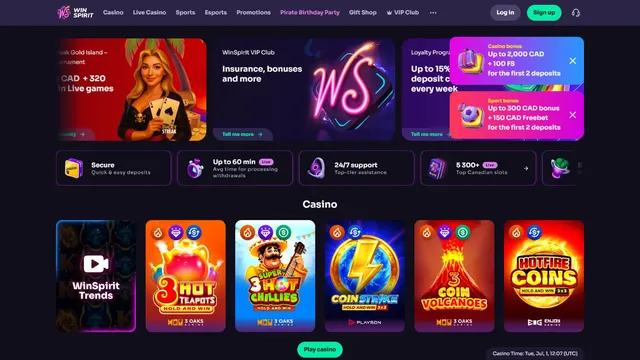 winspirit casino website screen