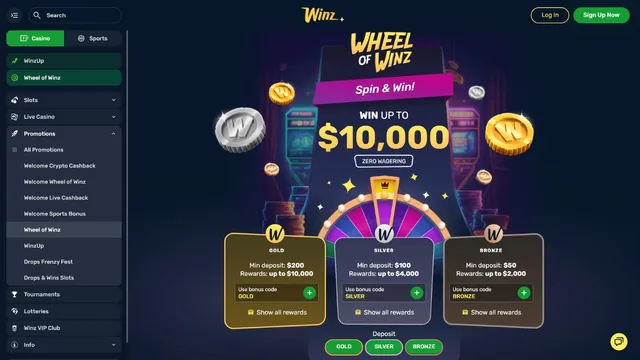winz casino fortune wheel