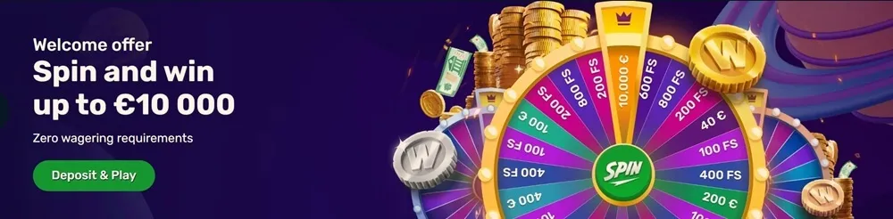 winz casino welcome wheel offer
