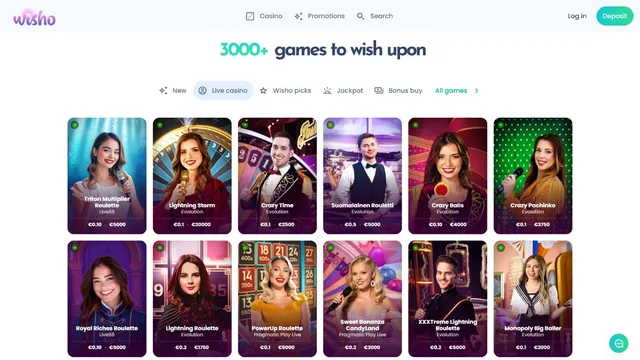 wisho casino live games