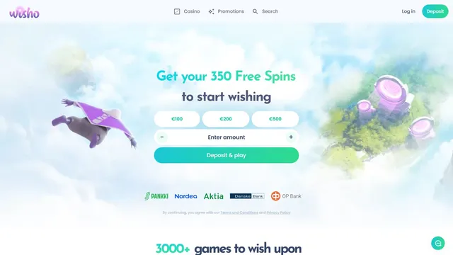 wisho casino website screen