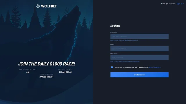 wolfbet casino registration