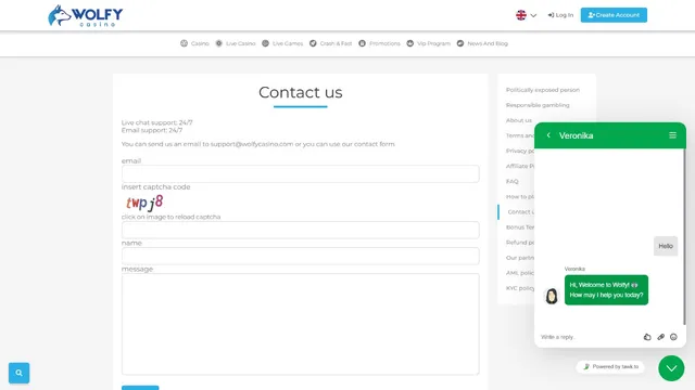 wolfy casino support