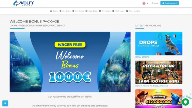 wolfy casino website screen