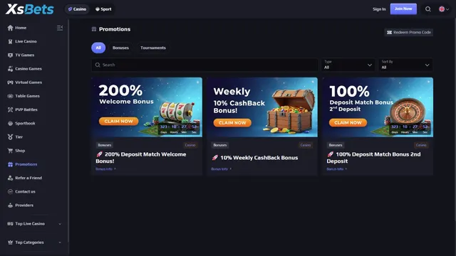xsbets casino promotions