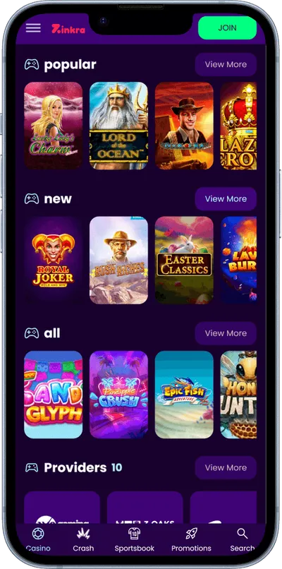 zinkra casino phone games