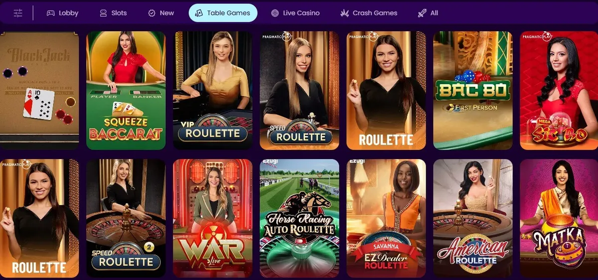 zinkra casino table games