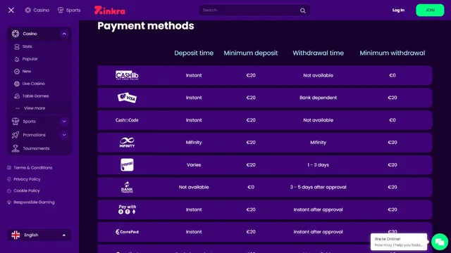 zinkra casino deposit