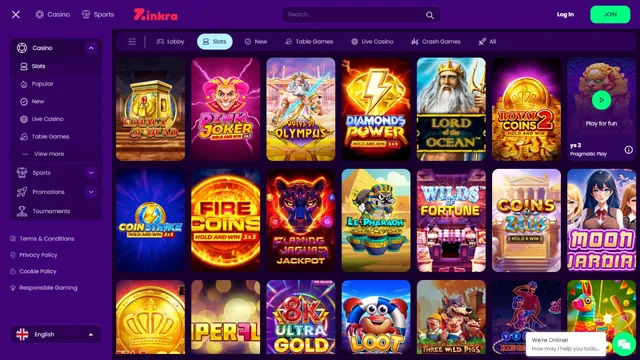 zinkra casino games