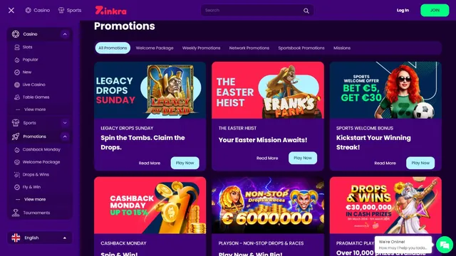 zinkra casino promotions