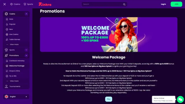zinkra casino welcome bonus