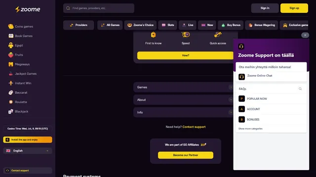 zoome casino support