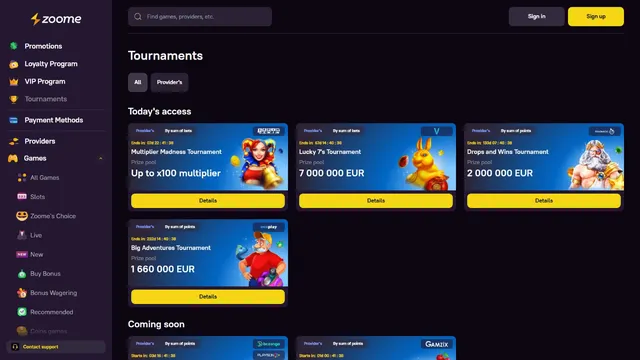 zoome casino tournaments